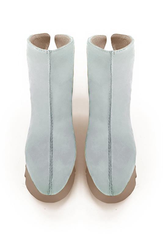 Pearl grey women's ankle boots with a zip at the back. Round toe. Flat rubber soles. Top view - Florence KOOIJMAN